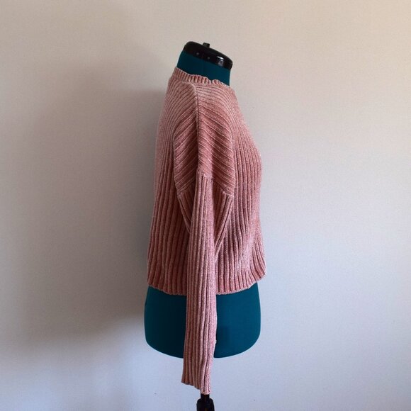 Dusty Rose Pink Chenille Cropped Sweater - Picture 2 of 6